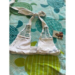 Joan Smalls Smart & Sexy White Marble Bikini Top Size XS Crochet Halter Tie NWT